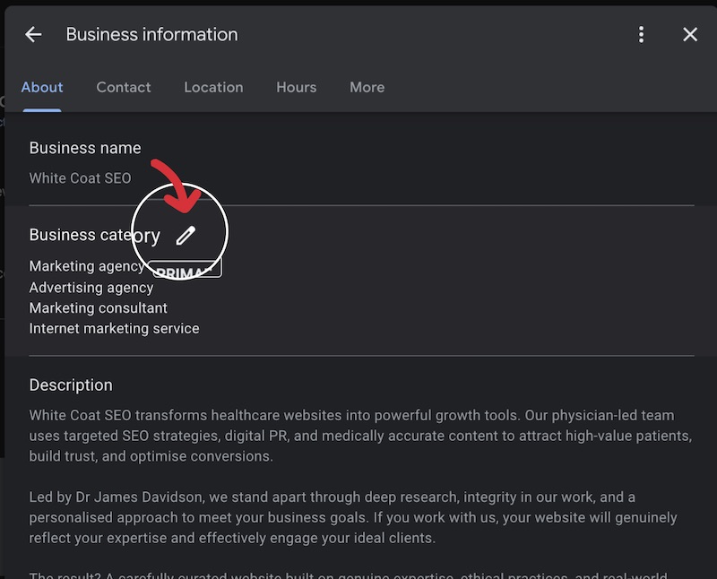 Business categories on Google Business Profile