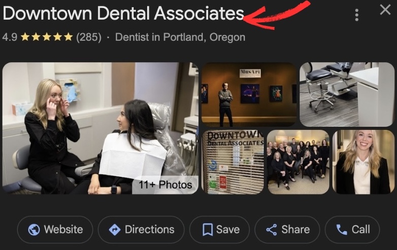 Downtown Dental Associates in Google Map Pack