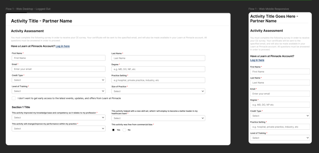 The activity assessment survey form on desktop and mobile